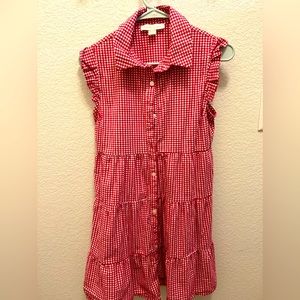 Monteau red gingham button-up dress w collar, medium, great condition!